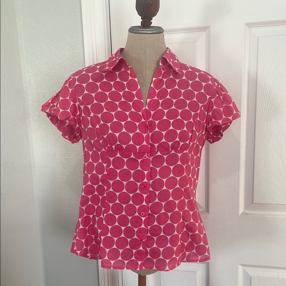 Vintage Willi Smith button down Cap Sleeve Top 100% cotton pink white women’s M